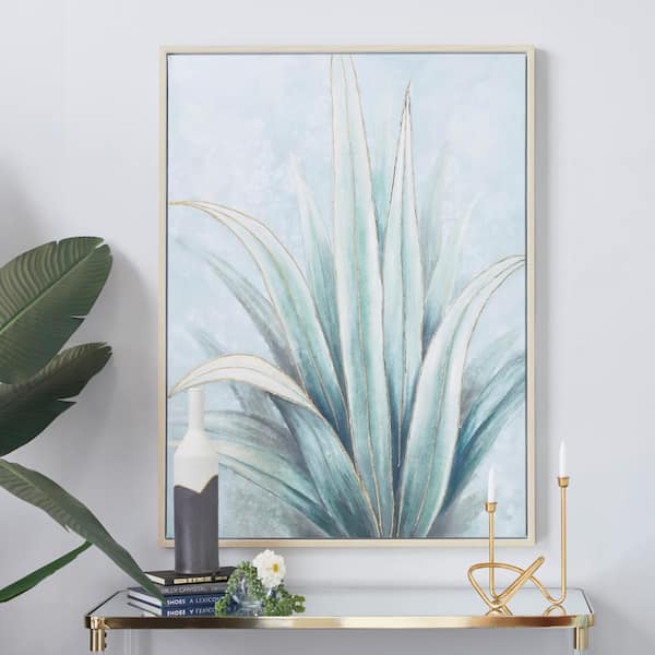 1- Panel Leaf Agave Framed Wall Art with Beige Frame 47 in. x 36 in.