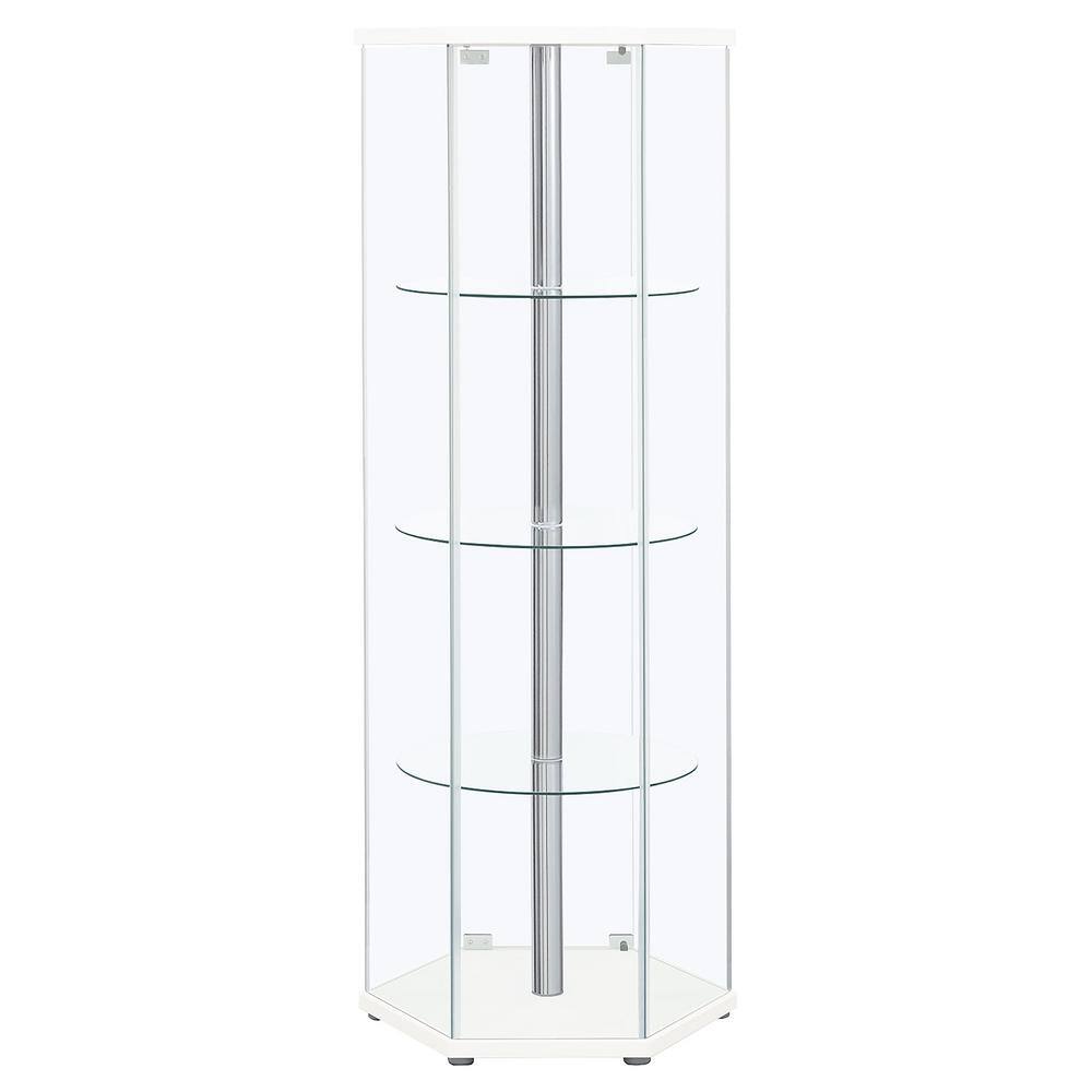 Contemporary White Hexagon 3-Shelf Glass Curio Cabinet