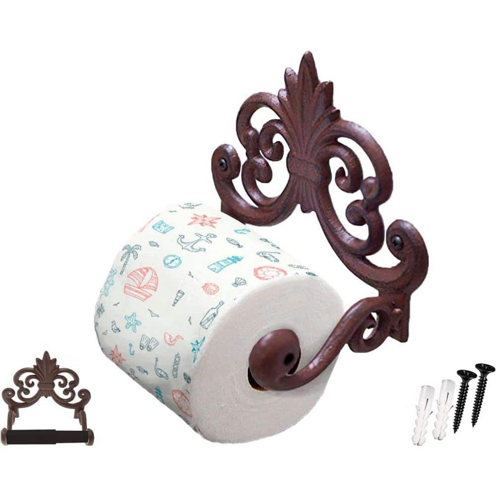 Iron Blossom Wall-Mounted Toilet Paper Roll Holder in Rustic Cast Iron Fleu