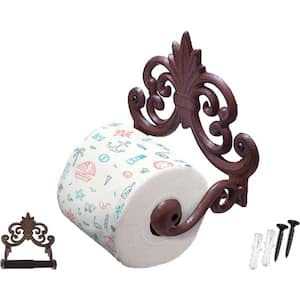 Iron Blossom Wall-Mounted Toilet Paper Roll Holder in Rustic Cast Iron Fleur De Lis Design