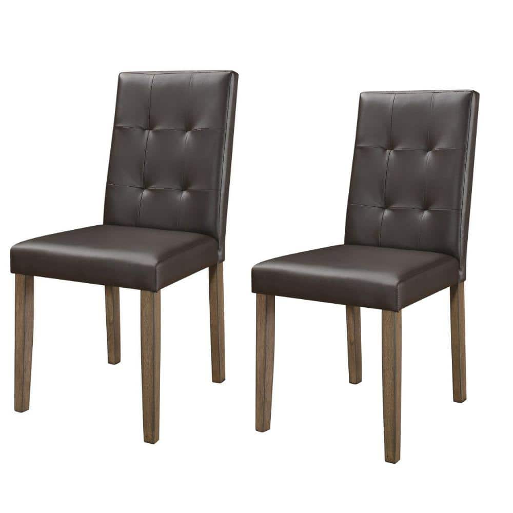 Espresso High-Back Tufted Side Chair in Faux Leather