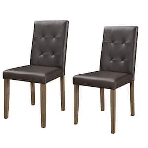 Espresso Brown Leatherette Side Chair with Tufted Backrest(Set of 2)