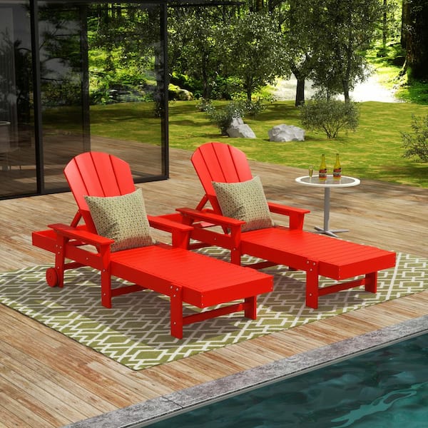 WESTIN OUTDOOR Laguna Red 2-Piece Fade Resistant HDPE All Weather Portable Adirondack Adjustable Outdoor Chaise Lounge Armchairs