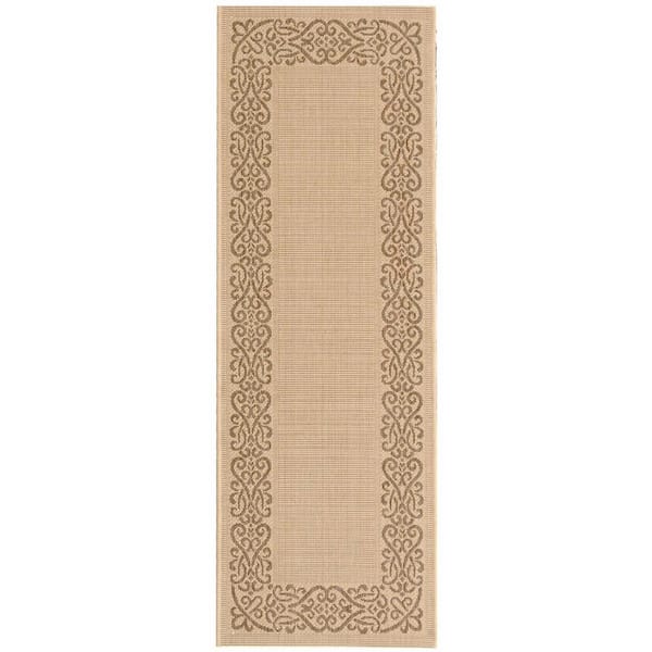 SAFAVIEH Courtyard Natural/Brown 2 ft. x 12 ft. Border Indoor/Outdoor Patio  Runner Rug