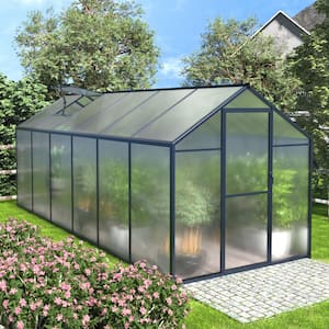 6 ft. W x 12 ft. D Polycarbonate Greenhouse For Outdoors, Green House Kit with Adjustable Roof Vent, Gray