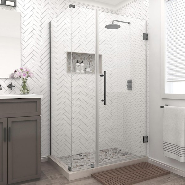 Aston Bromley 48.25 in. to 49.25 in. x 32.375 in. x 72 in. Frameless Corner Hinged Shower Enclosure in Matte Black