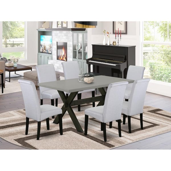 East West Furniture 7-Piece Rectangle Natural Oak Finish Solid Wood Top Dining Set with 1-table and 6-Upholstered Chairs with Lattice Back