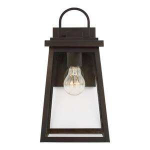 Founders 1-Light Medium Bronze Transitional Exterior Outdoor Wall Lantern with Clear or White Glass with LED Bulb