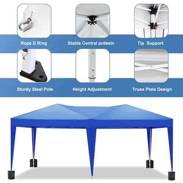10 ft. x 20 ft. Outdoor EZ Pop Up Canopy Tent Portable Folding Garage with 6-Removable Sidewalls for Parties, Car, Blue