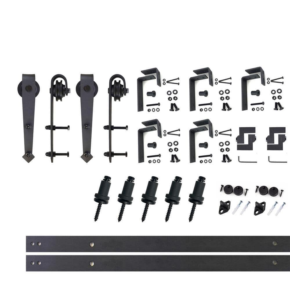 84-Inch Black Rustic Double Track Bypass Sliding Barn Door Hardware Kit