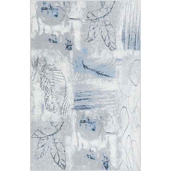 Unique Loom Kamala Washable Foliage Ivory Gray 6 ft. 1 in. x 9 ft. Area Rug