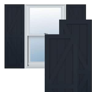 12 in. x 77 in. PVC Two Equal Panel Farmhouse Fixed Mount Board and Batten Shutters with Z-Bar in Starless Night Blue