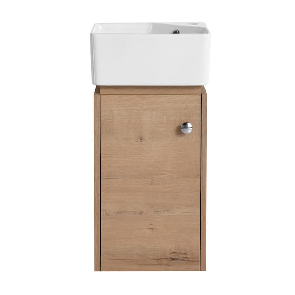 12 in. Wall-Mounted Single Brown Bath Vanity with White Ceramic Vanity Top Unassembled