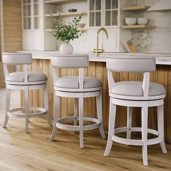 White Finish, Round Seat Counter-Height Bar Stool