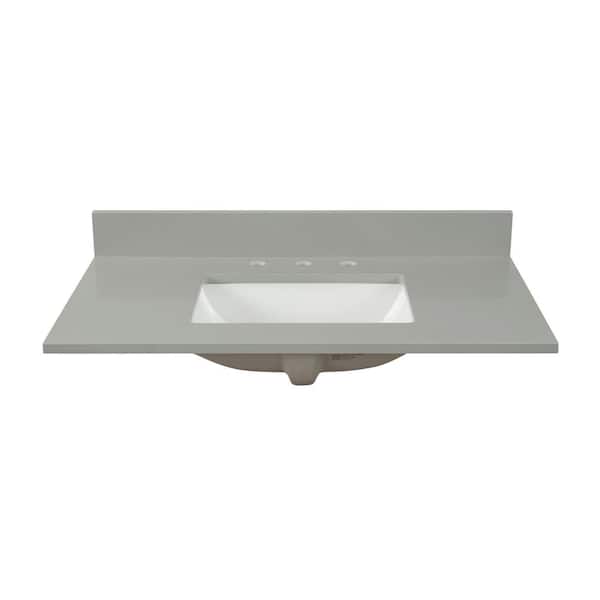 31 in. W x 22 in. D x 0.75 in. H Quartz Vanity Top in Earth Gray with White Basin 31 in. W x 22 in. D x 0.75 in. H Quartz Vanity Top in Earth Gray with White Basin