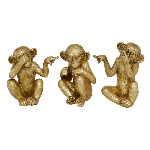 Litton Lane Gold Polystone See No Evil Monkey Sculpture (Set