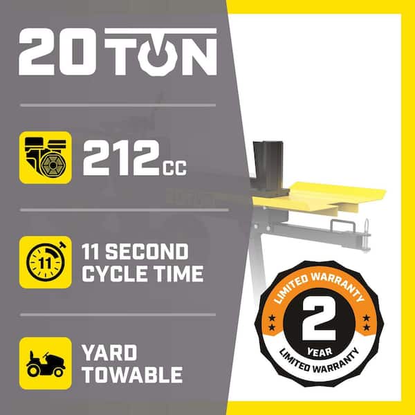20 Ton 212cc Full Beam Horizontal Operation and Auto Return Gas Wood Log Splitter with Oil Funnel and Engine Oil