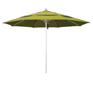 11 ft. Silver Aluminum Commercial Market Patio Umbrella with Fiberglass Ribs and Pulley Lift in Kiwi Olefin