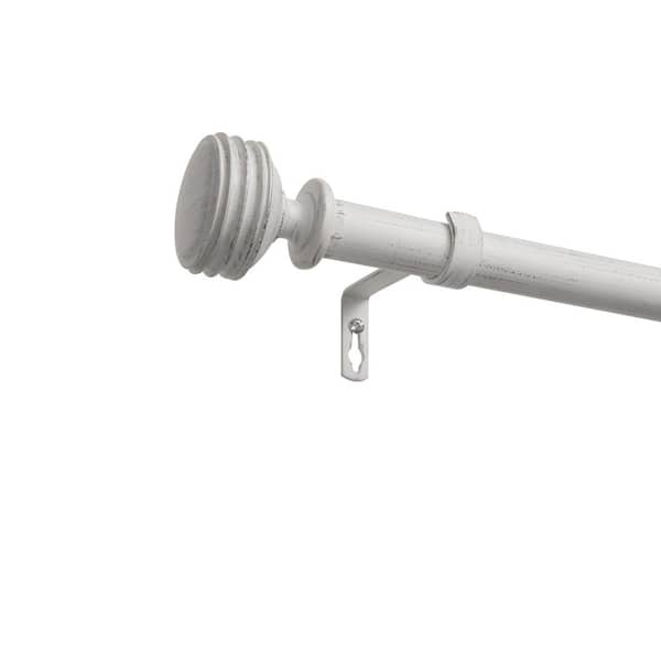 EXCLUSIVE HOME Duke 66 in. - 120 in. Adjustable Length Single Curtain Rod 1 in. Dia Kit in Distressed White with Finial