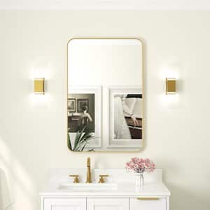 Bella 24 in. W. x 36 in. H Rectangular Aluminum Framed Wall-Mounted Bathroom Vanity Mirror in Brushed Gold