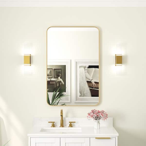 Bella 24 in. W. x 36 in. H Rectangular Aluminum Framed Wall-Mounted Bathroom Vanity Mirror in Brushed Gold