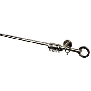 20 MM 63 in. Intensions Single Curtain Rod Kit in Brushed Nickel with Round Finials with Open Brackets and Rings