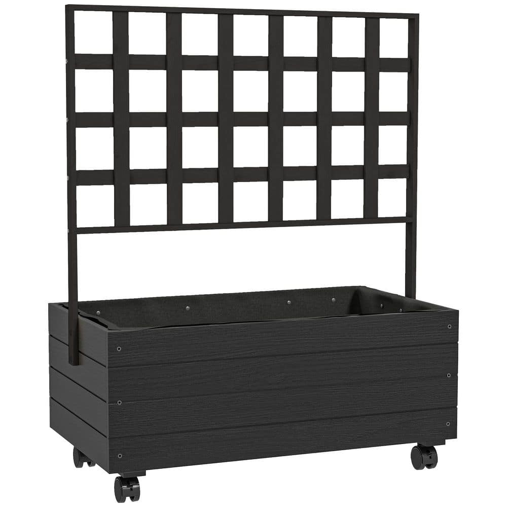 34.6 in. Outdoor Planter with Trellis and Wheels Wood Raised Planter Box