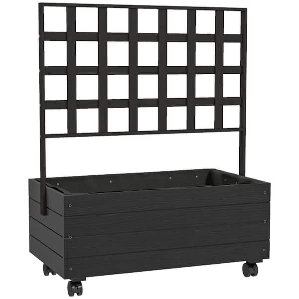 Outsunny 34.6 in. Outdoor Planter with Trellis and Wheels Wood Raised Planter Box