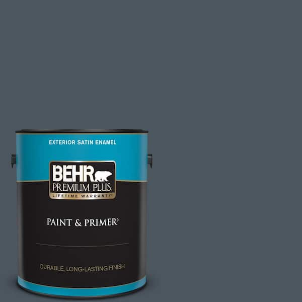 BEHR PREMIUM PLUS 1 gal. #N480-7 Midnight Blue Satin Enamel Exterior Paint & Primer