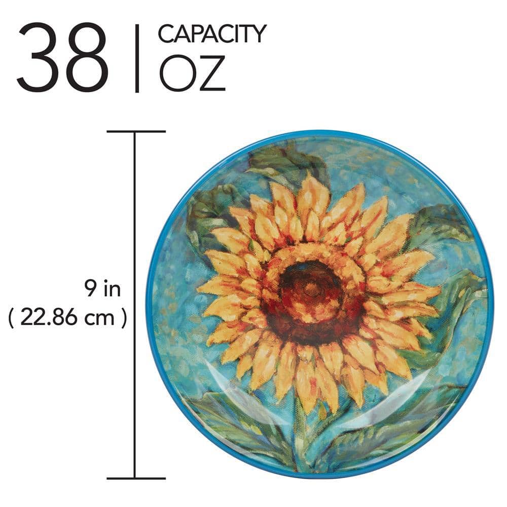 Golden Sunflower Blue Ceramic Soup and Salad Bowls Set