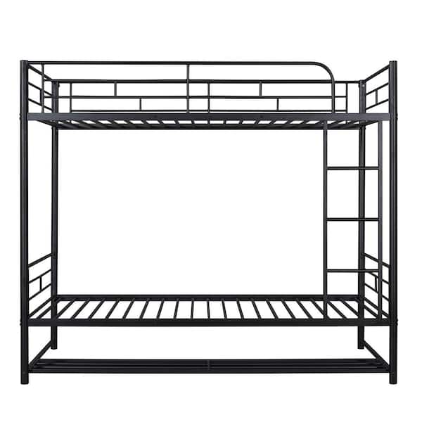 Unbranded Black Twin Over Twin Metal Bunk Bed with Shelf and Slatted Support