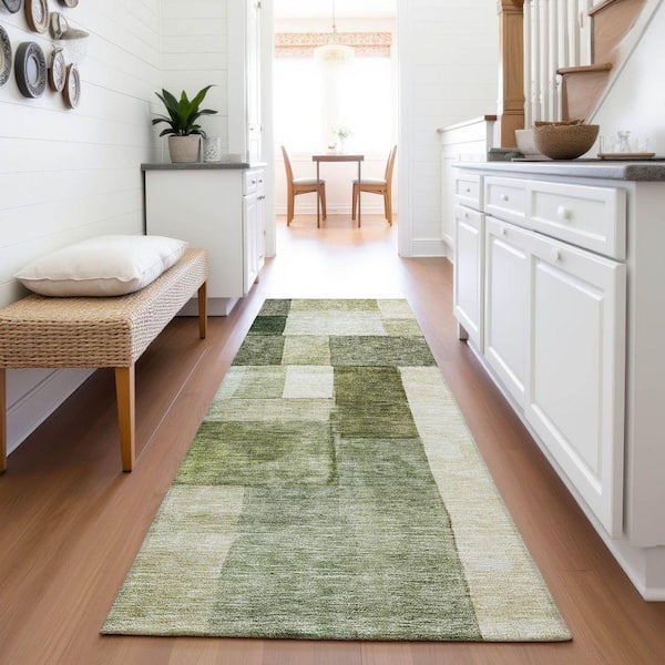 Mayfield Premium Machine Washable Abstract AMF1190 Sage 2 ft. 3 in. x 7 ft. 6 in. Runner Rug