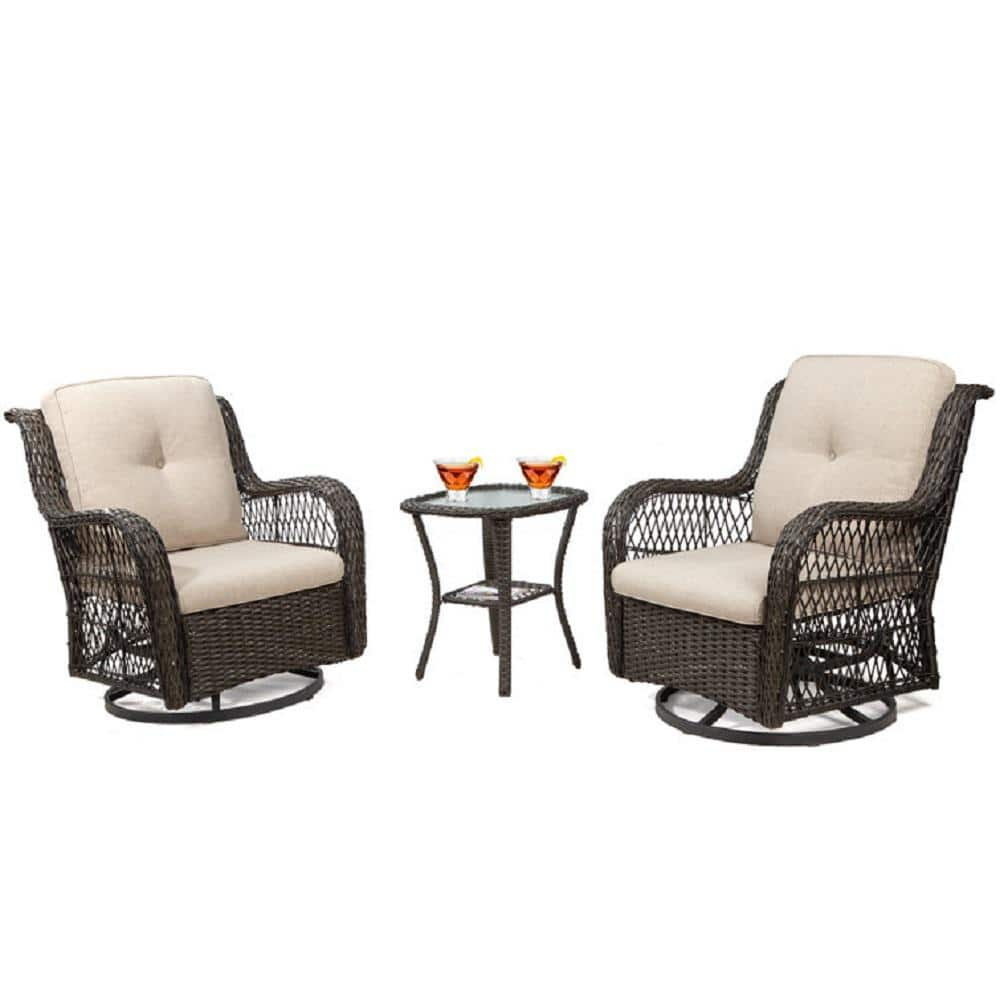 Sudzendf 3-Piece Wicker Patio Swivel Rocker Outdoor Bistro Set with ...