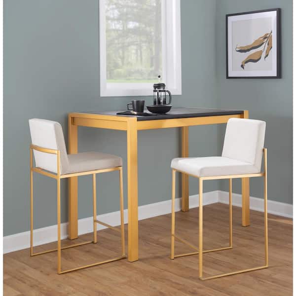 Fuji High Back 26 in. Beige Fabric and Gold Metal Counter Stool (Set of 3)