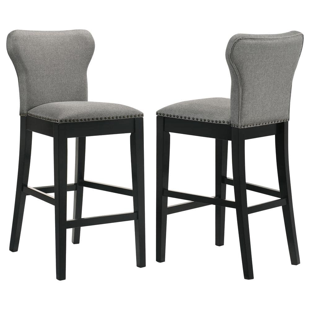 42 in. Grey and Black Wood Frame Bar Stool with Nailhead Trim (Set of 2) -  Coaster, 183029