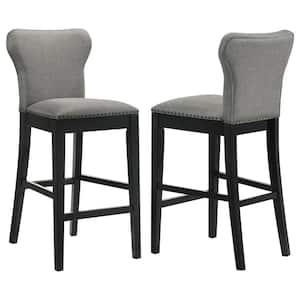 42 in. Grey and Black Wood Frame Bar Stool with Nailhead Trim (Set of 2)