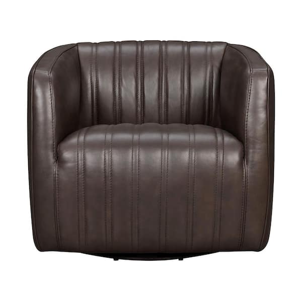 Armen Living Aries Chestnut Leather Swivel Barrel Chair