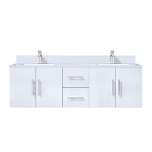 Geneva 60 in. W x 22 in. D Glossy White Double Bath Vanity, White Quartz Top, and Faucet Set