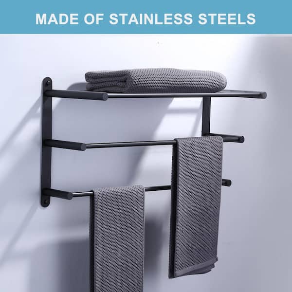 3-Tier Wall Mounted Towel Rack in Matte Black