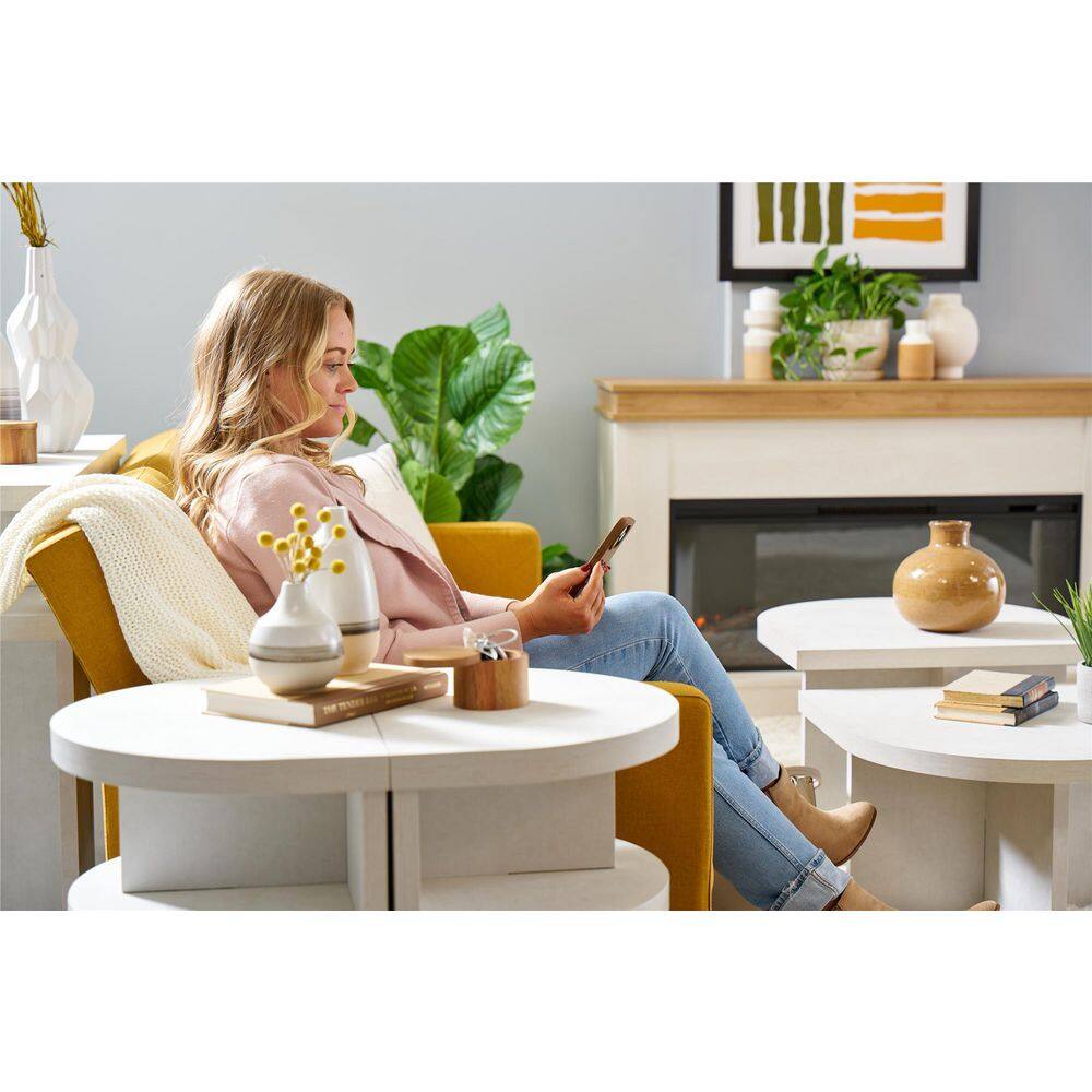Faux Plaster Semi-Circle End Tables with Shelf, Set of 2