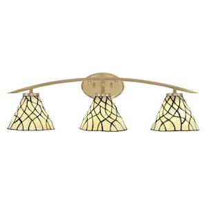 Siena 29 in. 3-Light Vanity Light New Age Brass with Sandhill Art Glass Shades