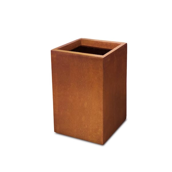 KANTE 19 in. H Faux Weathering Steel Concrete Tall Square Planter, Modern Outdoor/Indoor Lightweight with Drainage Hole