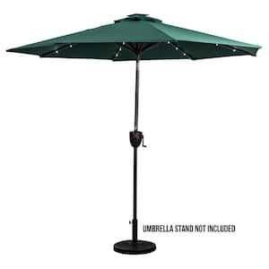 9 ft. Market Round Bluetooth Speaker Solar Lighted Patio Umbrella with Olefin Canopy in Hunter Green