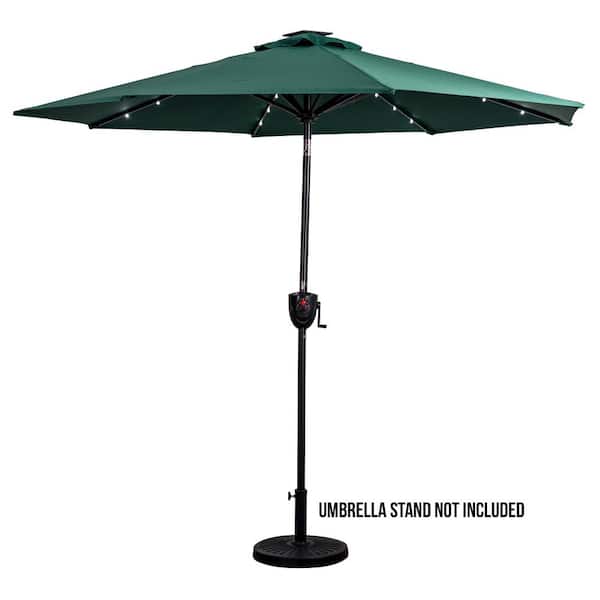 Sun-Ray 9 ft. Market Round Bluetooth Speaker Solar Lighted Patio Umbrella with Olefin Canopy in Hunter Green