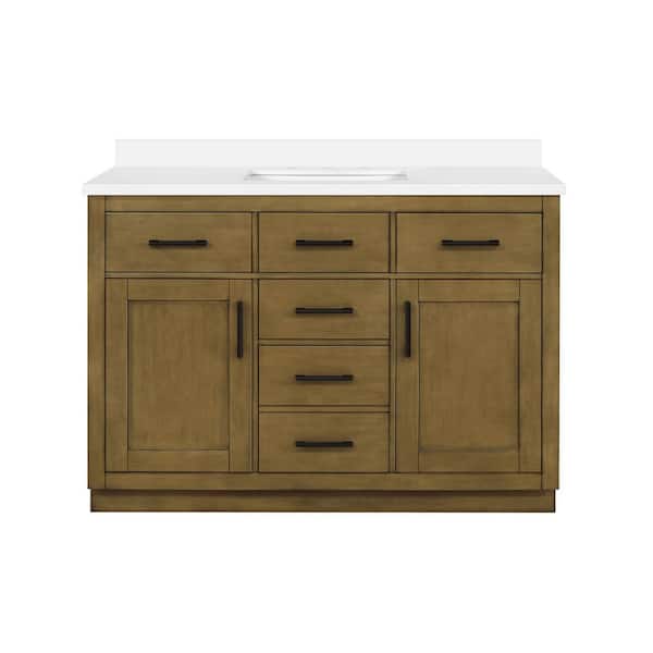 Bailey 48 in. Single Sink Freestanding Almond Latte Bath Vanity w/ White Quartz Top and Integrated Power Bar (Assembled)