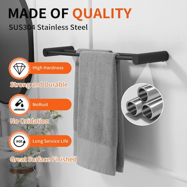 24 in. Modern Wall Mounted Double Bathroom Towel Bar Holder Rack Bath Accessories Hanger in Matte Black