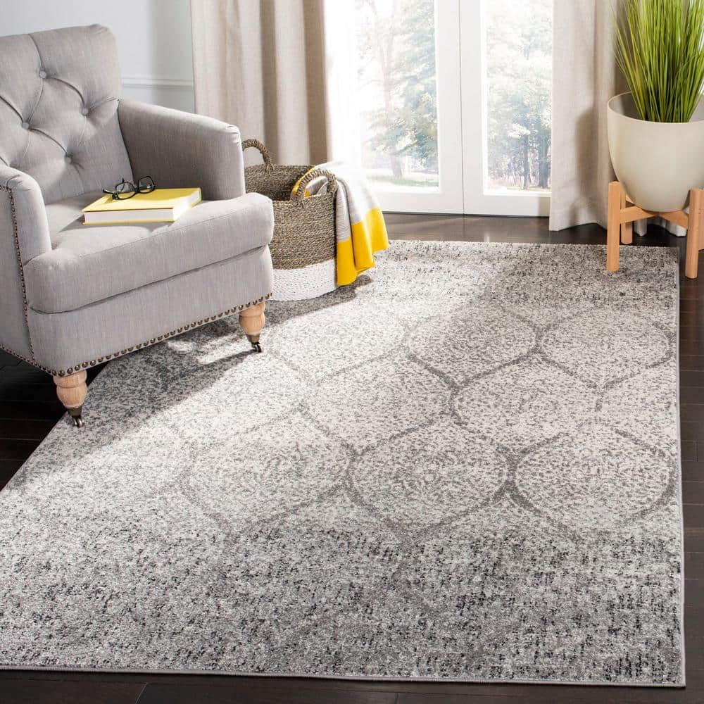 Gray and Ivory Rectangular Stain-Resistant Area Rug