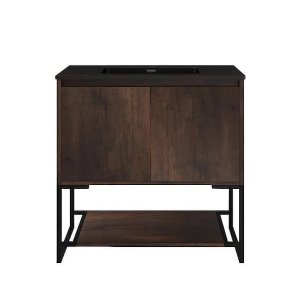 JimsMaison Allen 36 in. W x 19 in. D x 34 in. H Freestanding Bath Vanity in Rose Wood with Black Cultured Marble Top