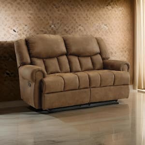 42 in. Round Arm Faux Leather Rectangle Loveseat Recliner Sofa in Brown