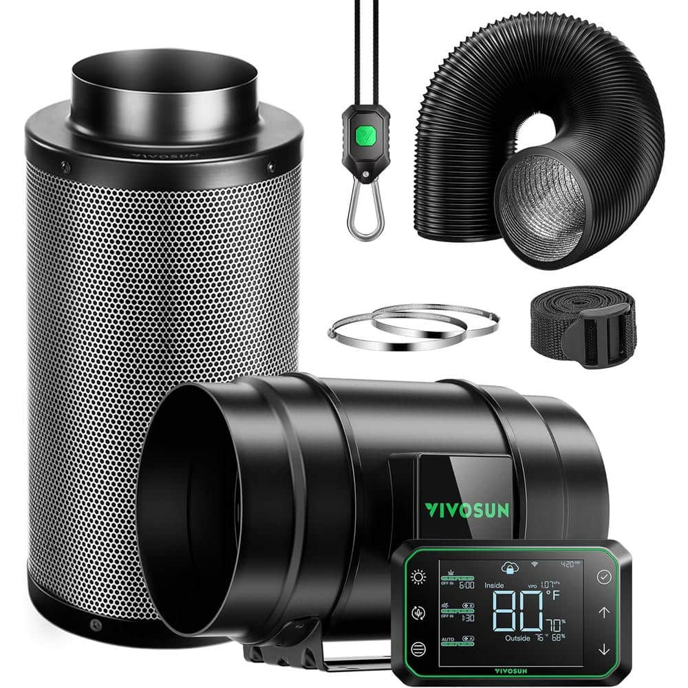 VIVOSUN AeroZesh G8 8 in. Inline Duct Fan Kit with GrowHub E42A Controller,  Black Carbon Filter and 25 ft. Ducting wal-VSVC-AZG8E42A - The Home Depot